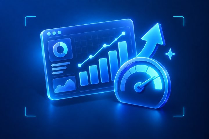 Illustration: an analytics dashboard and a gauge climbing into the high zone