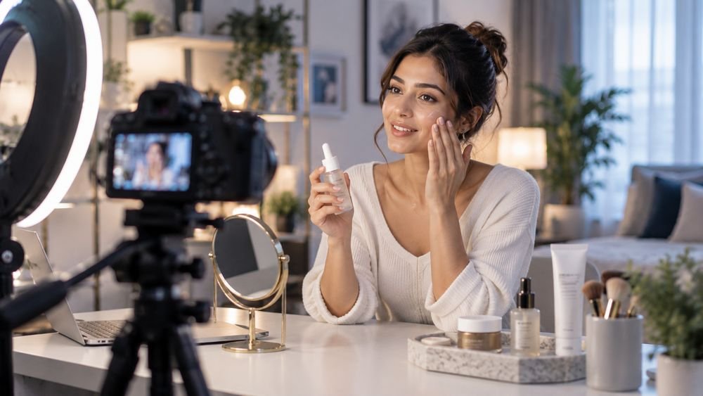 A creator filming a product demo on a phone