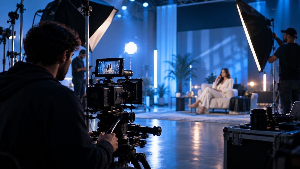 A cinema camera on set during a brand shoot